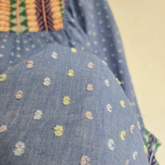 Anthro Verb by Pallavi Embroidered Swiss Dot Boho Blue Top - Picture 6 of 13